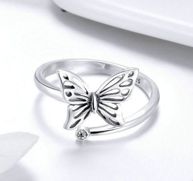 Sterling Silver Vintage Butterfly Adjustable Finger Rings