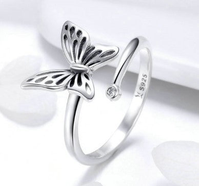 Sterling Silver Vintage Butterfly Adjustable Finger Rings