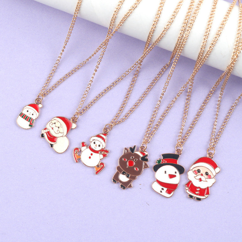 Christmas Necklace Cute Cartoon Santa Claus Snowman Elk Pendant Necklace