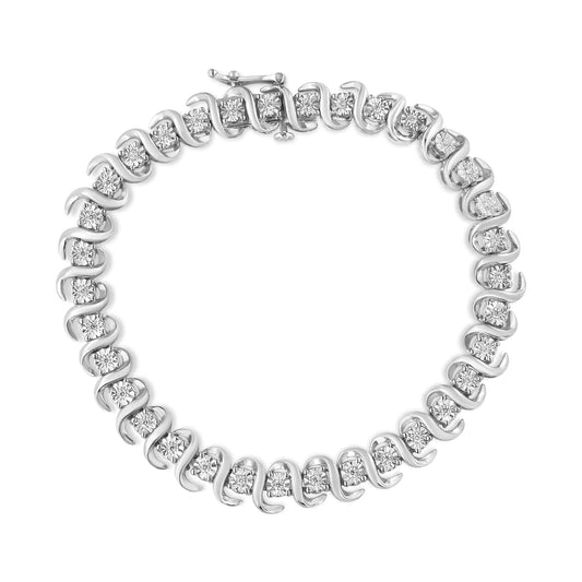 .925 Sterling Silver 1/3 Cttw Miracle-Set Diamond "S" Link Tennis Bracelet (I-J Color, I3 Clarity) - Size 7.25"