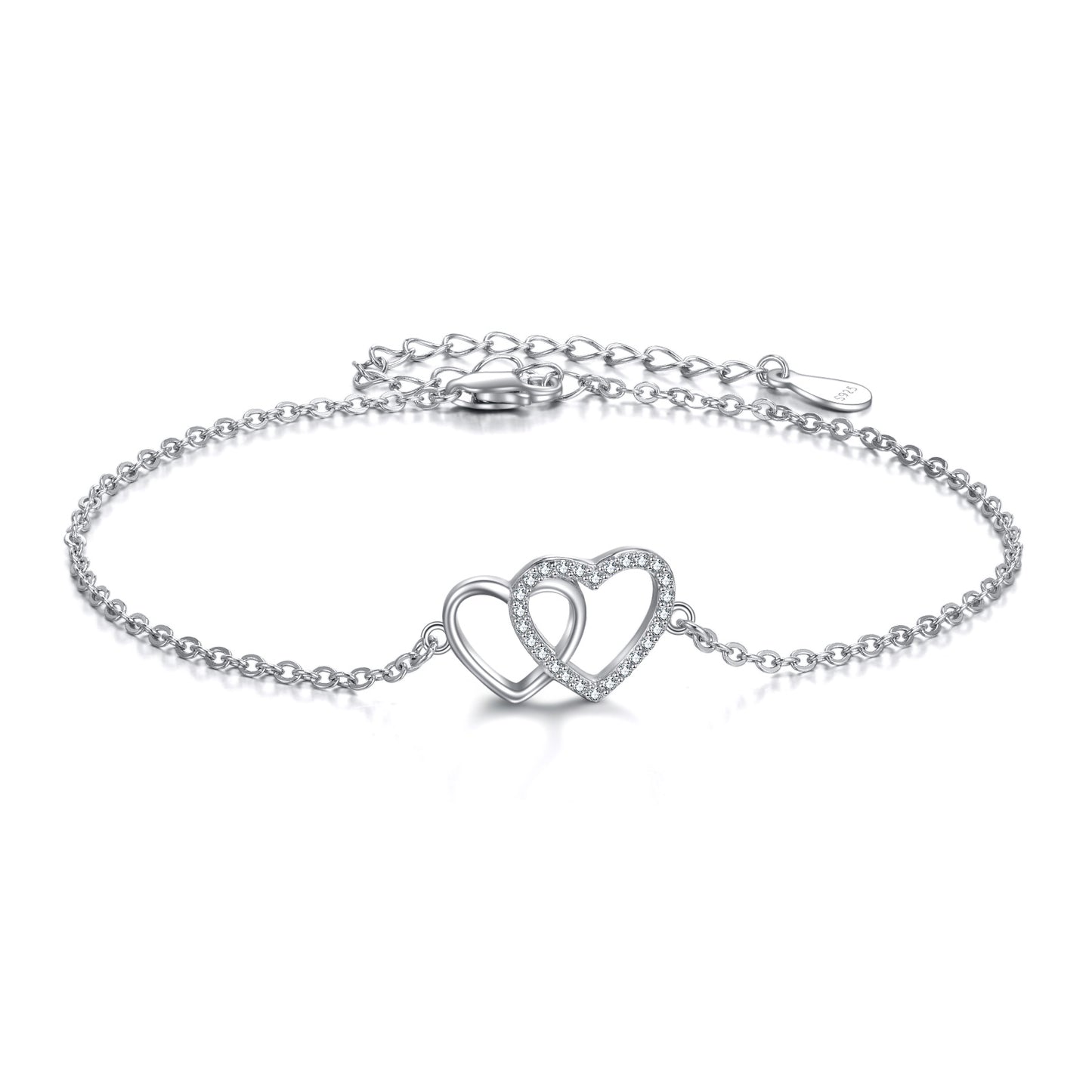 Sterling Silver Double Love Heart Bracelet Jewelry Gifts for Women