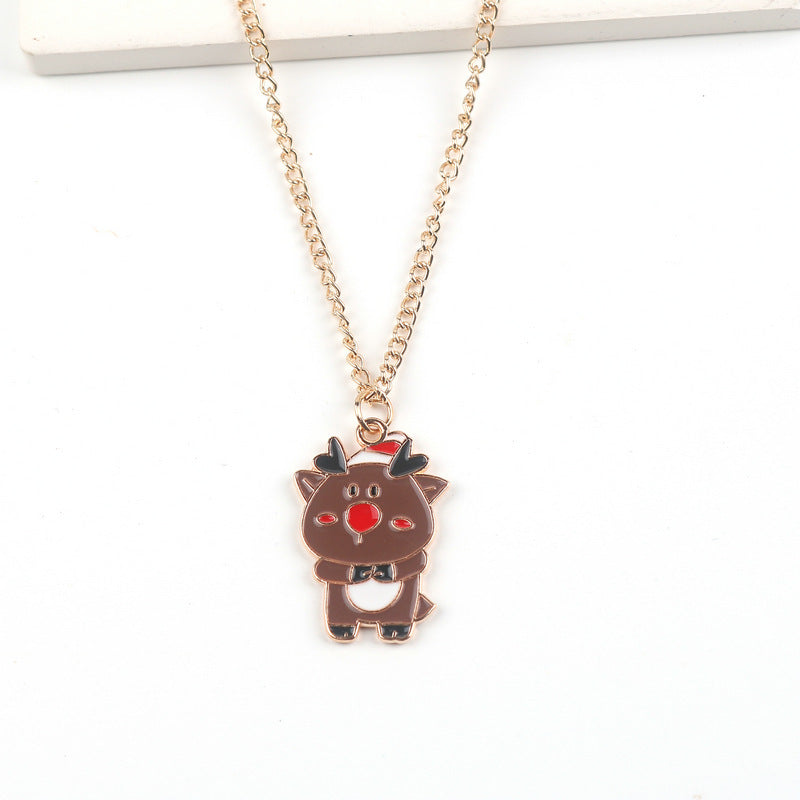 Christmas Necklace Cute Cartoon Santa Claus Snowman Elk Pendant Necklace