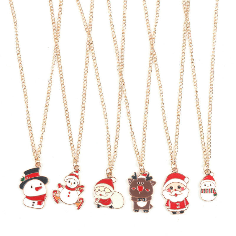 Christmas Necklace Cute Cartoon Santa Claus Snowman Elk Pendant Necklace