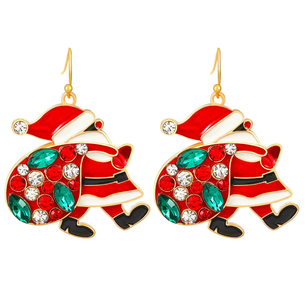 Personalized Cute Santa Claus Earrings With Colorful Rhinestones Ins Fashion Christmas Earrings For Women Jewelry